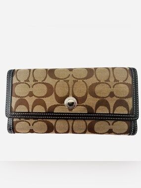 COACH VINTAGE 🤎 SIGNATURE 🤎 TAN BROWN CANVAS LOGO LEATHER TRIM TRIFOLD WALLET